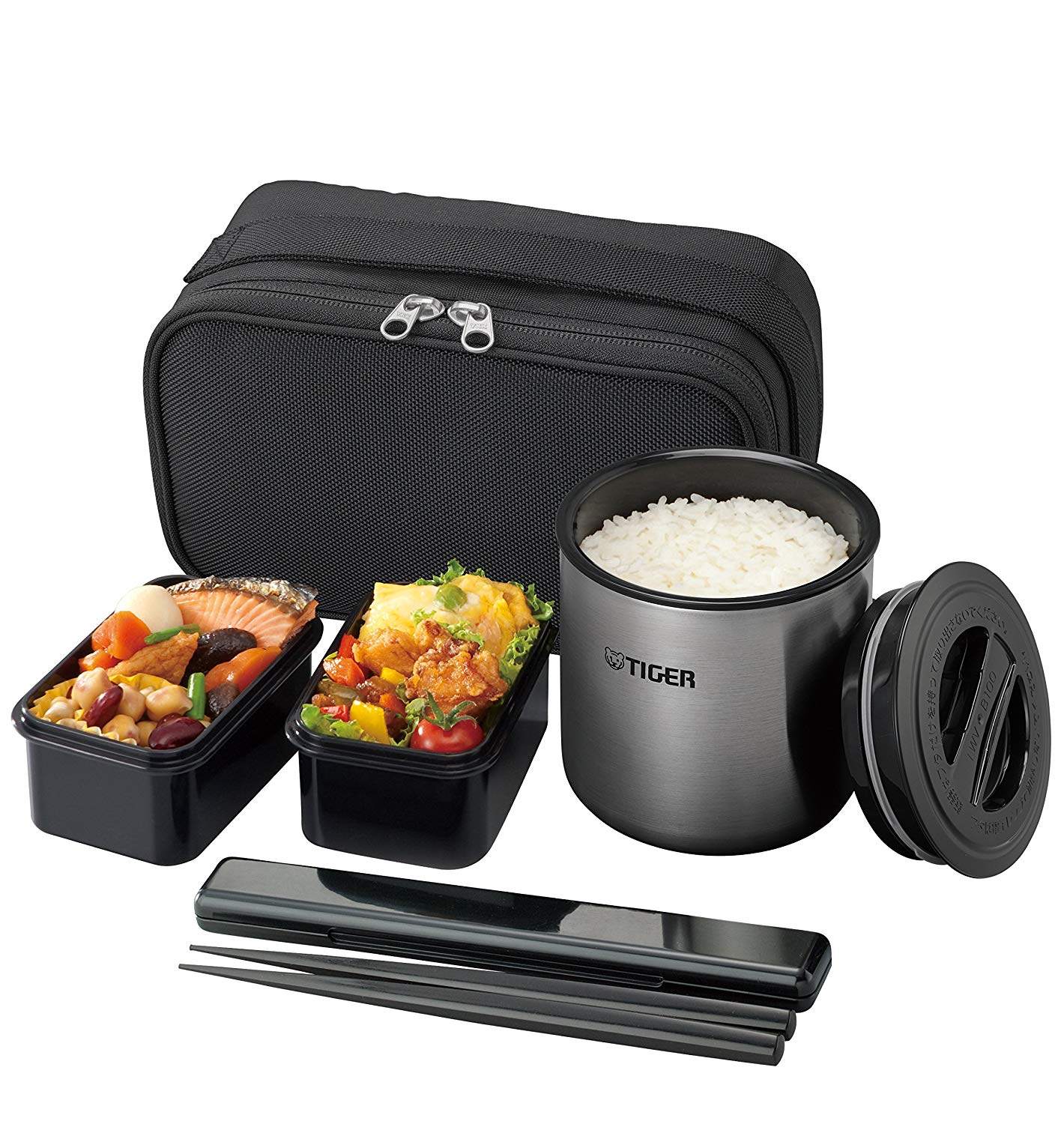日本tiger/虎牌保温饭盒lwy-e461-k便当盒带袋包便携银离子抗菌