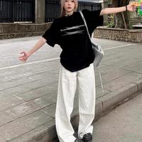 美式高街潮牌黑色短袖女t恤夏季寬松小眾設(shè)計感純棉上衣oversize