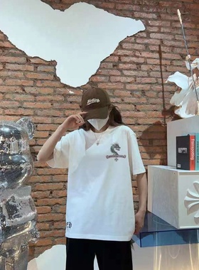 潮牌新款短袖针织纯棉圆领宽松版T恤男夏创意半袖上衣情侣款80432