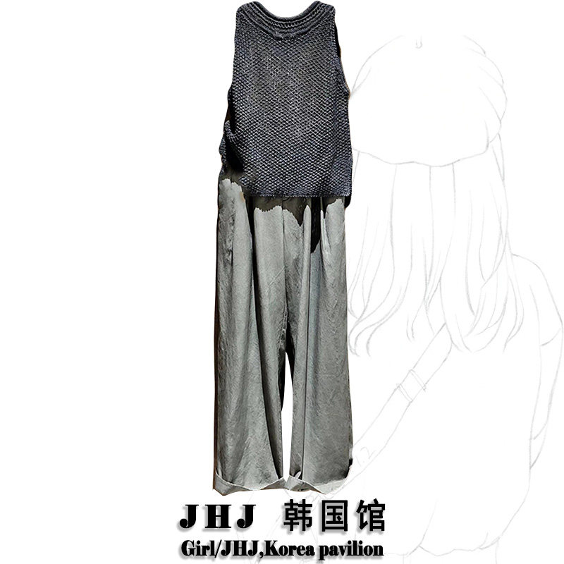 여름 여성복은 가벼운 럭셔리 하이엔드 캐주얼 패셔너블하고 시크하고 아름다운 탑 세트 블랙 조끼와 바지 투피스 세트입니다