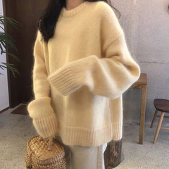 很仙的马海毛黄色毛衣女套头宽松外穿春秋加厚慵懒风软糯糯奶呼呼