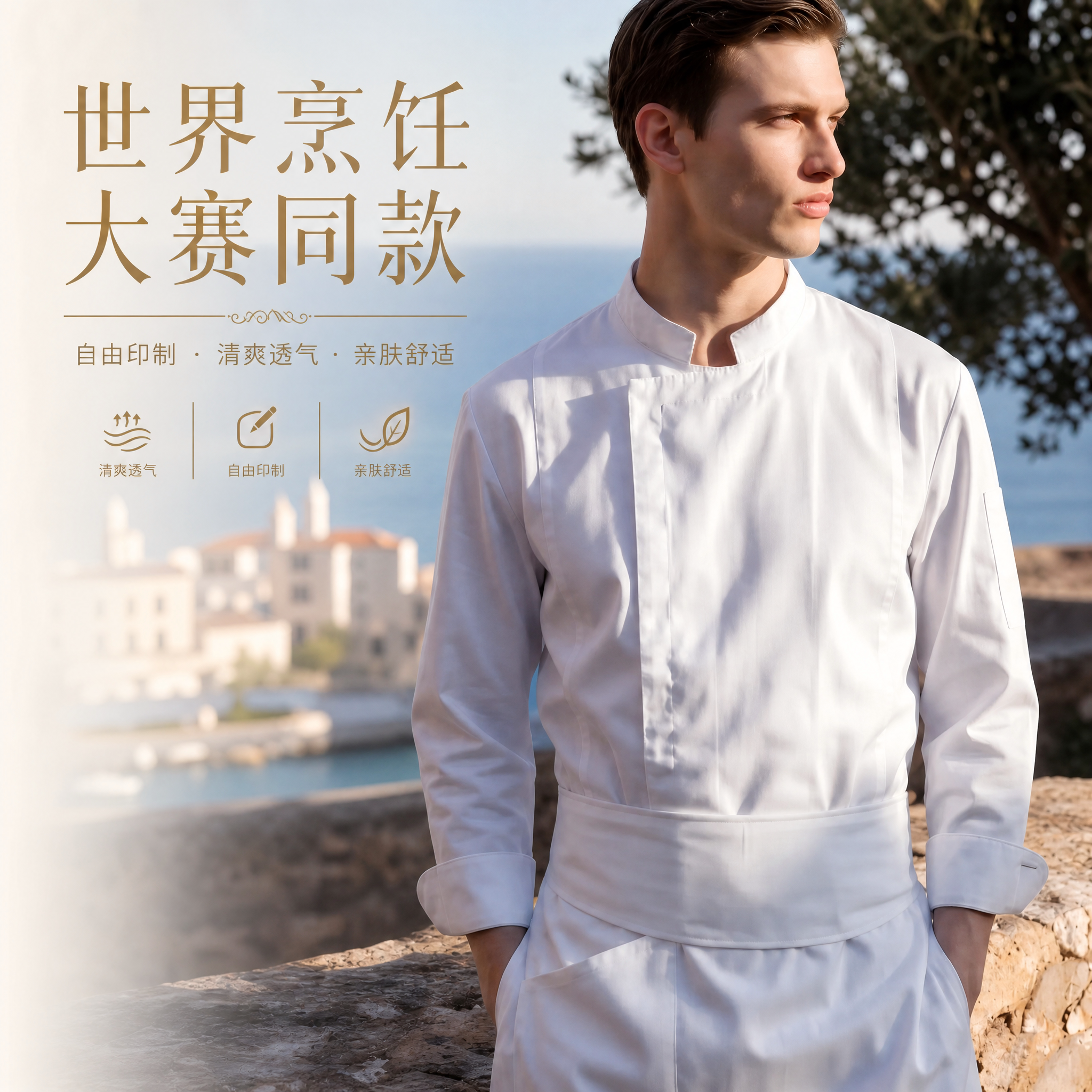 西餐厅高端酒店白色厨师服定制夏