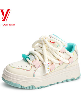 意尔康女鞋2024年新款板鞋女款面包鞋网红 超火厚底真皮休闲01894