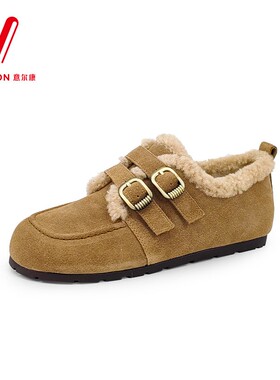 意尔康女鞋2025冬季新款平底加绒加厚棉鞋百搭毛毛鞋5664AD136063