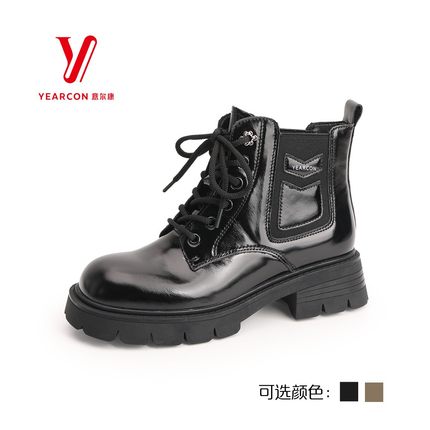 意尔康女鞋2025年秋季新款真皮英伦风厚底显脚小短靴S662GH38673Y