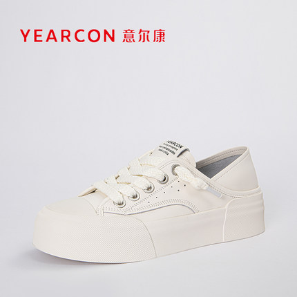 意尔康小白鞋女板鞋女款2024新款超火厚底爆款配裙子真皮潮47639