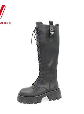 意尔康女靴2025新款冬季长筒靴高筒长靴不过膝骑士靴3762GF23145B