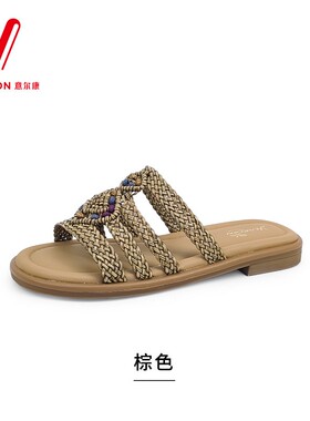 意尔康女鞋2026夏季新款民族风平底舒适外穿时尚拖鞋6363AS17207U