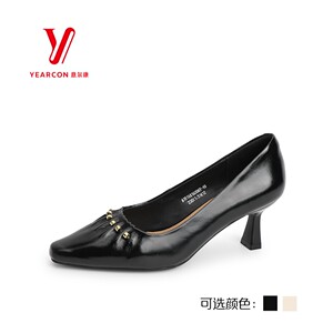 意尔康女鞋2026春季新款纯色褶皱细跟一脚蹬浅口单鞋6151AA16006Y