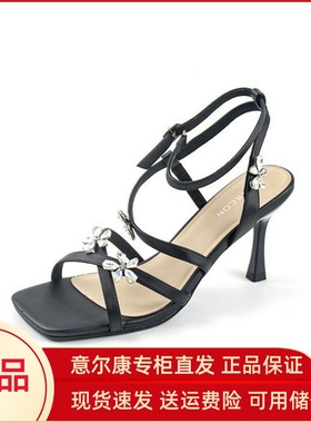 意尔康女鞋2025夏季新款一字带水钻露趾细跟高跟凉鞋5352GL30091U