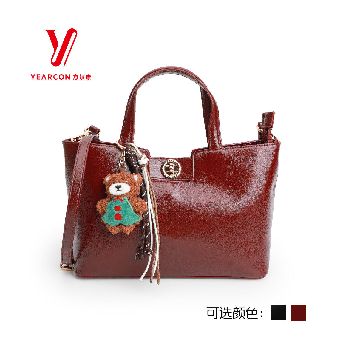 意尔康女包2025新款高级感复古红色手提大容量单肩斜挎包55Y28390