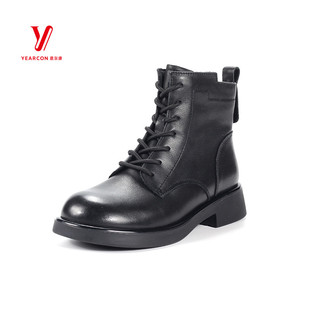意尔康女鞋2024新款皮鞋女英伦风马丁靴显脚小加绒3862DM267442