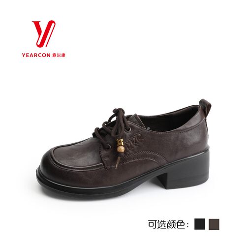意尔康女鞋2026秋季新款真皮单鞋时尚百搭粗跟乐福鞋6562AD19330Y