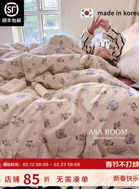 现货▲ASAROOM 韩国正品天然广木棉被套荷叶边碎花纯棉被罩