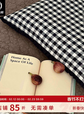 现货▲ 搭配jue啦！ASAROOM 韩国纯棉黑白格纹枕套 格子枕头套