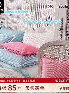 现货▲格子控bi收款~ 蓝色格纹枕套 ASAROOM韩国纯棉枕套 抱枕套~