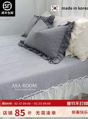 现货▲2米大床用！ASAROOM韩国纯棉荷叶边绗缝简约床裙式床单床盖