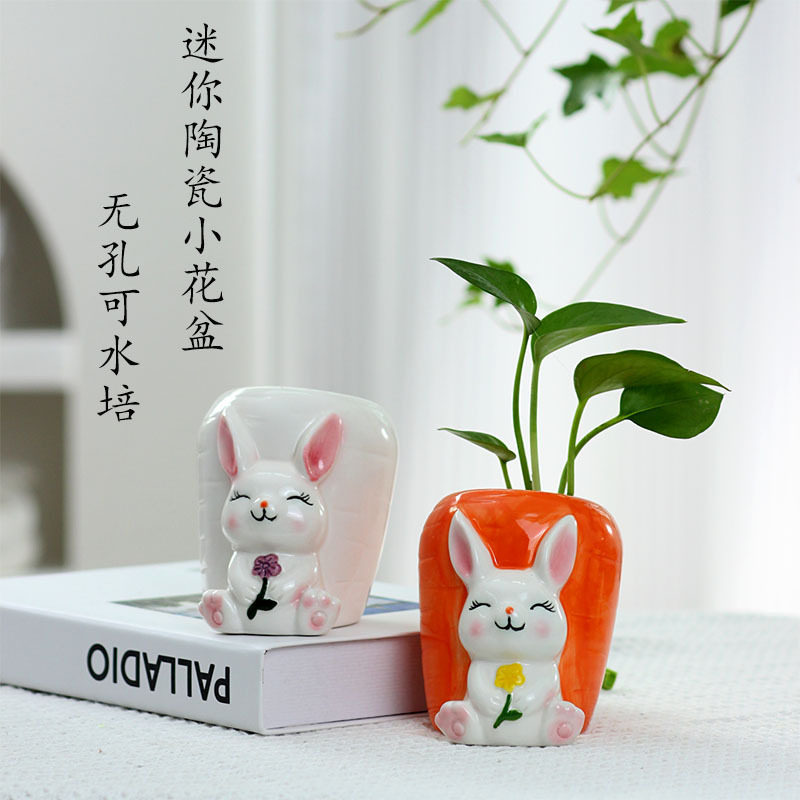 卡通可爱陶瓷小花瓶绿萝花器图片