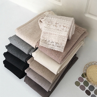 秋冬日系600D棉质平板不加绒百搭美腿连裤 袜燕麦白色九分打底裤