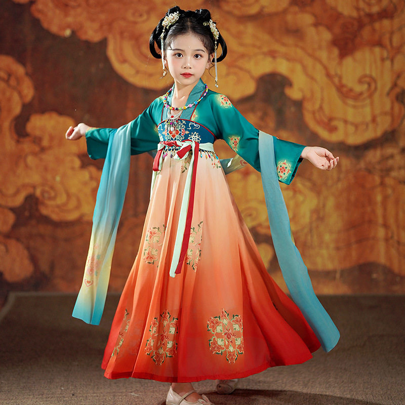汉服女童冬季古装敦煌飞天大唐公主襦裙古风儿童嫦娥仙子演出服装