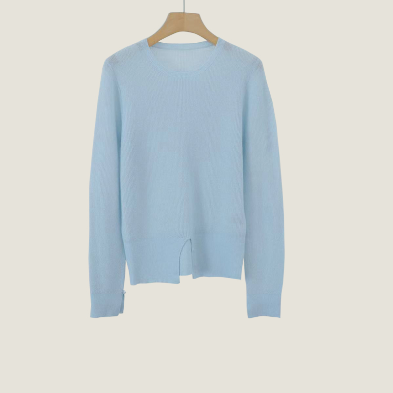 羊毛羊驼金银丝圆领长袖毛衣女设计感开叉针织衫显瘦上衣