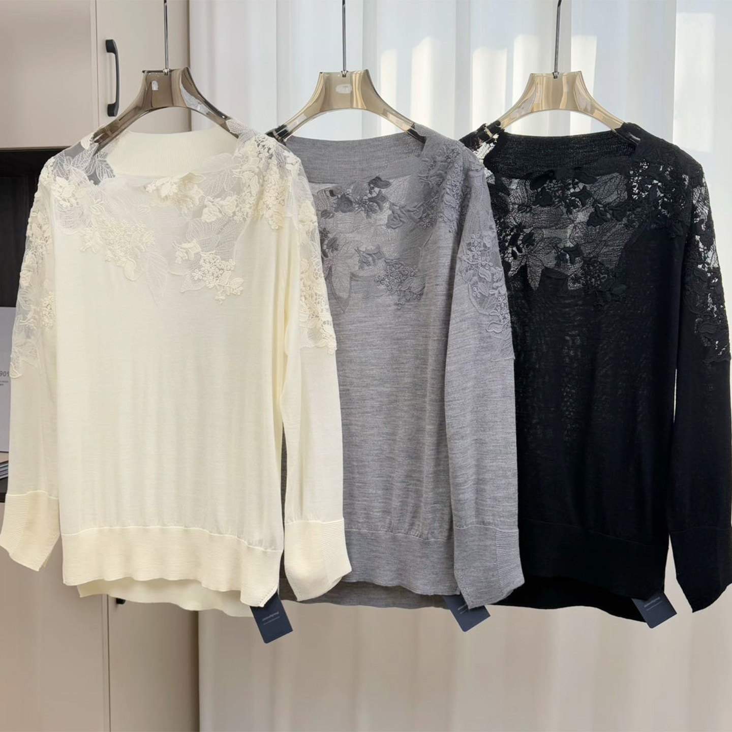 浮雕蕾丝蕾丝刺绣拼接毛衣女羊毛衫圆领长袖宽松遮肉显瘦针织上衣,女装/女士精品,毛针织衫,淘宝优惠券,粉丝福利购,淘宝优惠卷