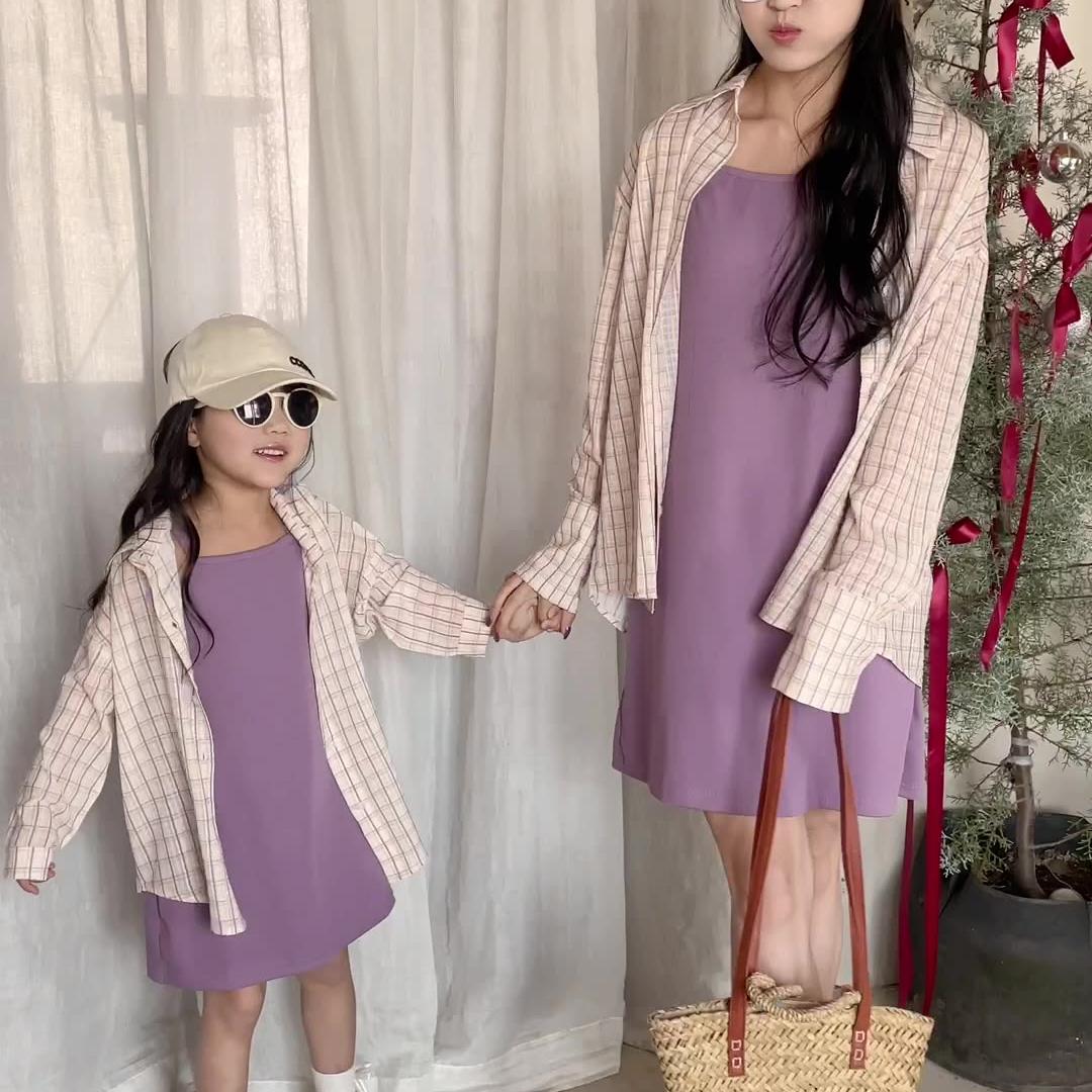 亲子装春夏季新款母女装网红韩系中长款连衣裙吊带裙衬衫两件套潮