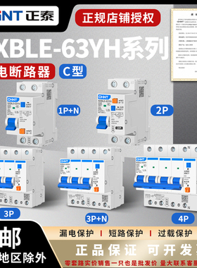 正泰小型漏电保护器NXBLE-63YH家用1P+N 32A两位空气开关带漏保2p