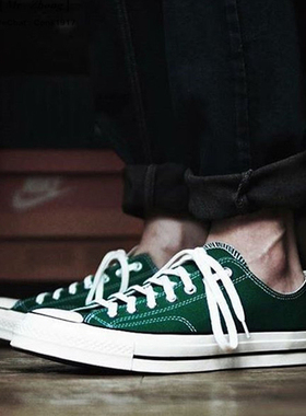 韩国街拍情侣经典款百搭复古1970s三星标复刻墨绿色低帮帆布鞋女