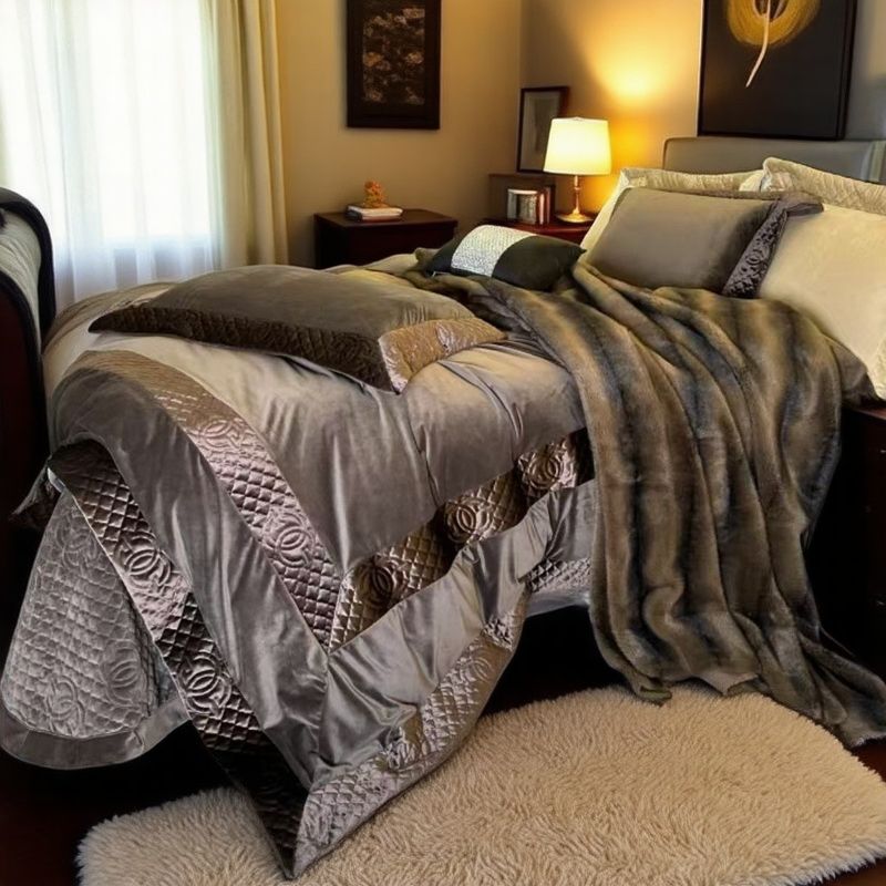 雪尼尔短毛绒加厚床盖四件套冬季