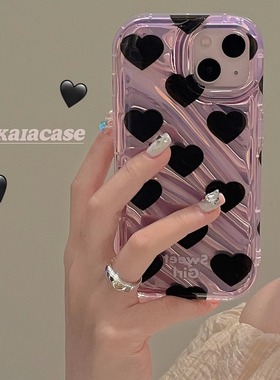 日韩ins黑色爱心适用华为p60art手机壳nova9se新款mate50e双层30女款荣耀90pro创意60/50全包80gt小众苹果14