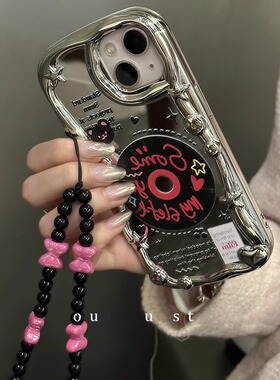 镜面甜酷唱片适用三星s25+手机壳s24ultra挂链s23fe电镀银s20+软壳a73/a56/m55小众a35/a32全包a26/a24/a10