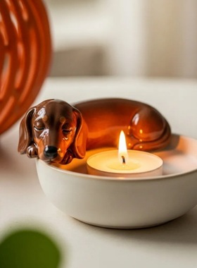 Puppy Tea Light Holder 腊肠犬烛台摆件树脂摆件工艺品桌面装饰