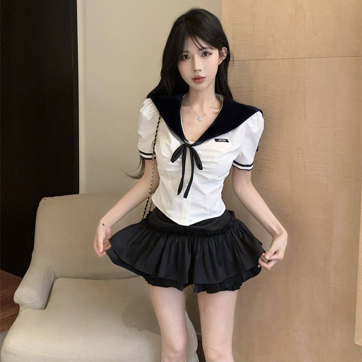 夏季学院风减龄足浴技师工作服女