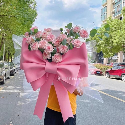 抱抱桶花束diy材料包粉色蝴蝶结