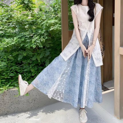 洋气减龄设计感女小众法式夏轻奢高级感蕾丝 上衣半身裙套装女夏
