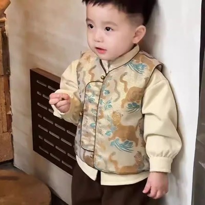 唐装男童新中式唐装套装三件套