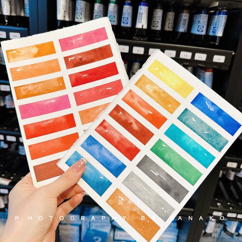 sinours有机矿物色水彩颜料14色全块胡桃木盒装