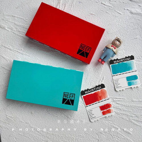 Neef高品质水彩颜料分装收纳盒水彩盒半块全块格子收纳铁盒