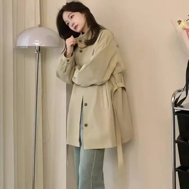 慵懒风中长款风衣小个子好穿