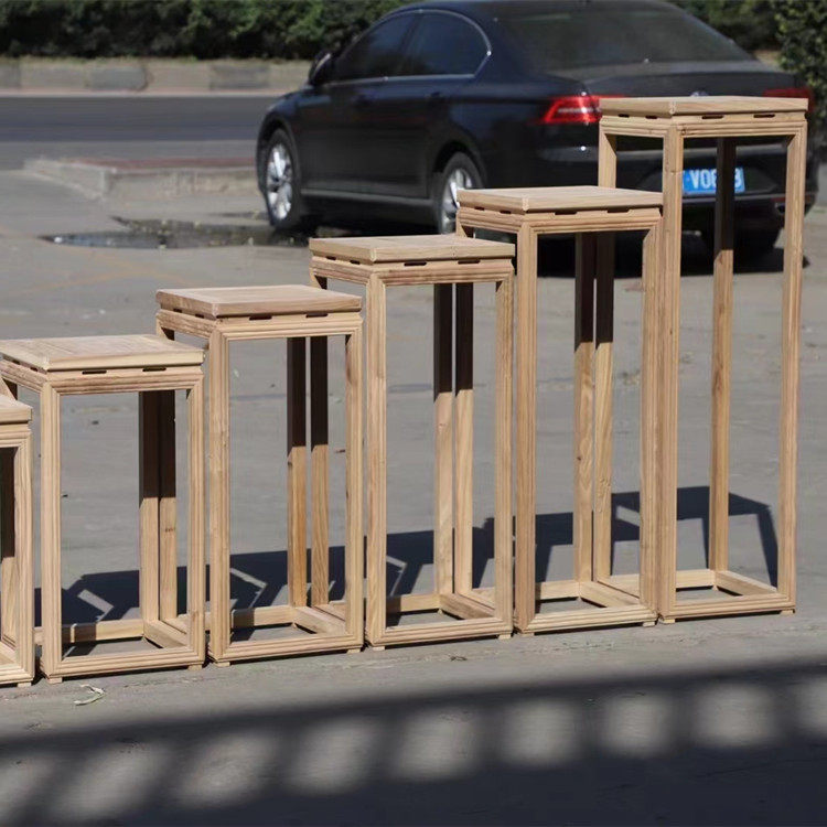 新中式北榆木简约木质多层花架方形花几套装户外休闲风花盆架