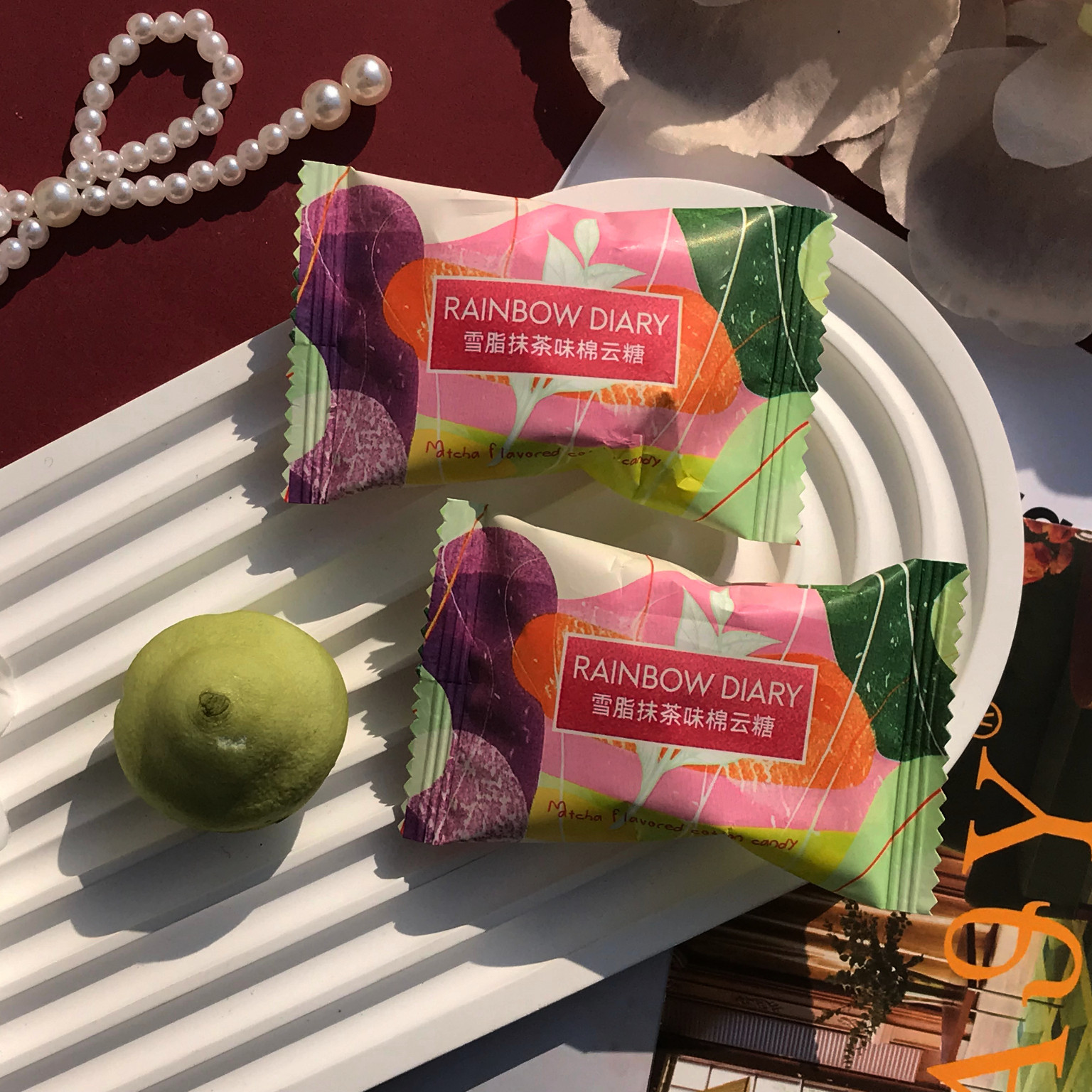 彩虹日记雪脂抹茶味棉云糖高端下午茶结婚订婚伴手礼糖果零食喜糖