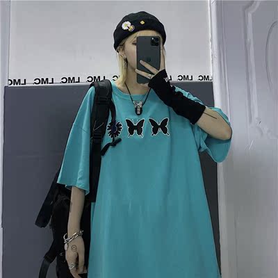 4359-P30  2020韩国INS复古百搭宽松刺绣蝴蝶邹菊男女情侣款潮牌