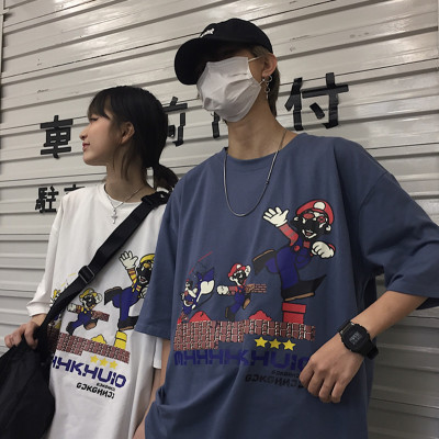 3126-P30 原创INS百搭卡通印花图案短袖情侣T恤男女潮流