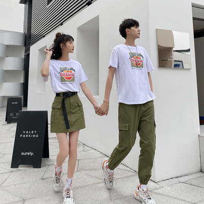 A6798 女套P75男套P75 情侣夏装男女短袖T恤裙子套装学生班服
