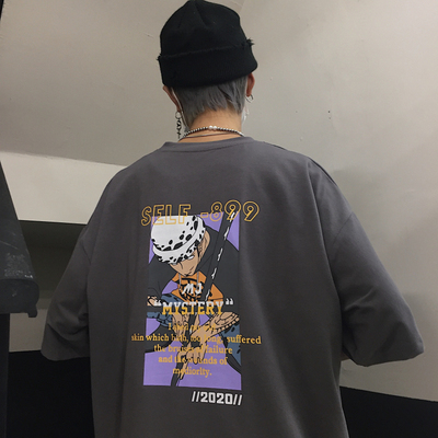 A2638-P35 原创 夏天INS原宿风复古动漫印花百搭宽松短袖T恤男潮
