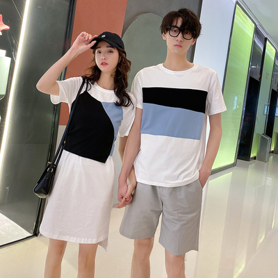 A6757女裙P60 男套P60 情侣装夏装短袖一裙一衣气质t恤连衣裙
