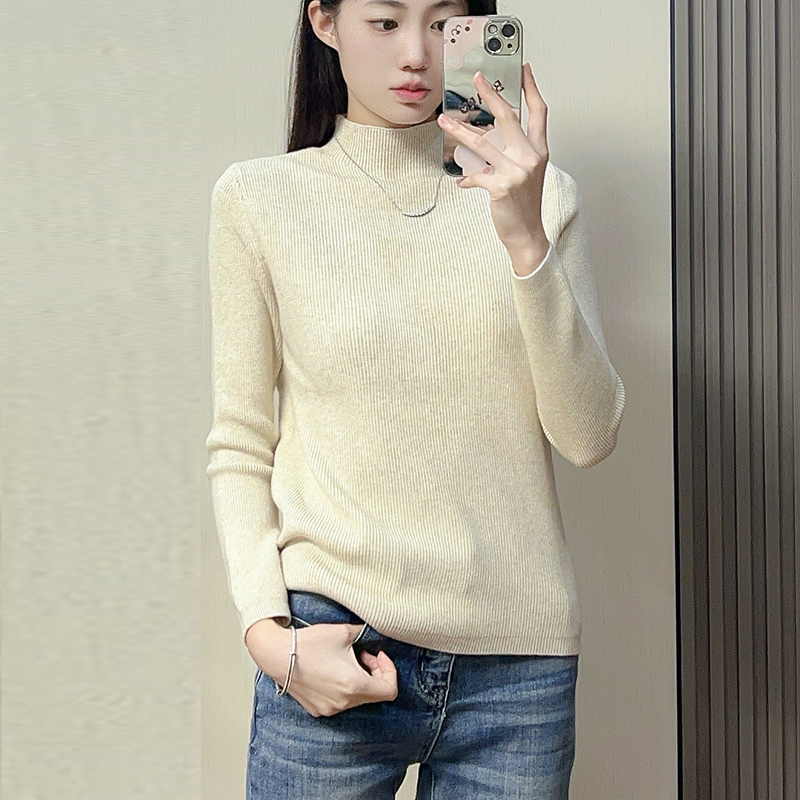 鄂尔多斯市100羊毛衫女2025秋冬新款羊绒打底衫短款修身加厚毛衣