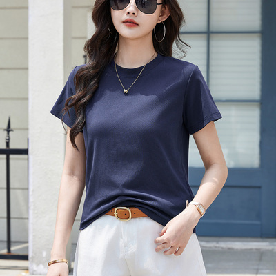 专柜正品圆领短袖T恤女2026年夏季新款纯棉上衣宽松显瘦纯色体恤