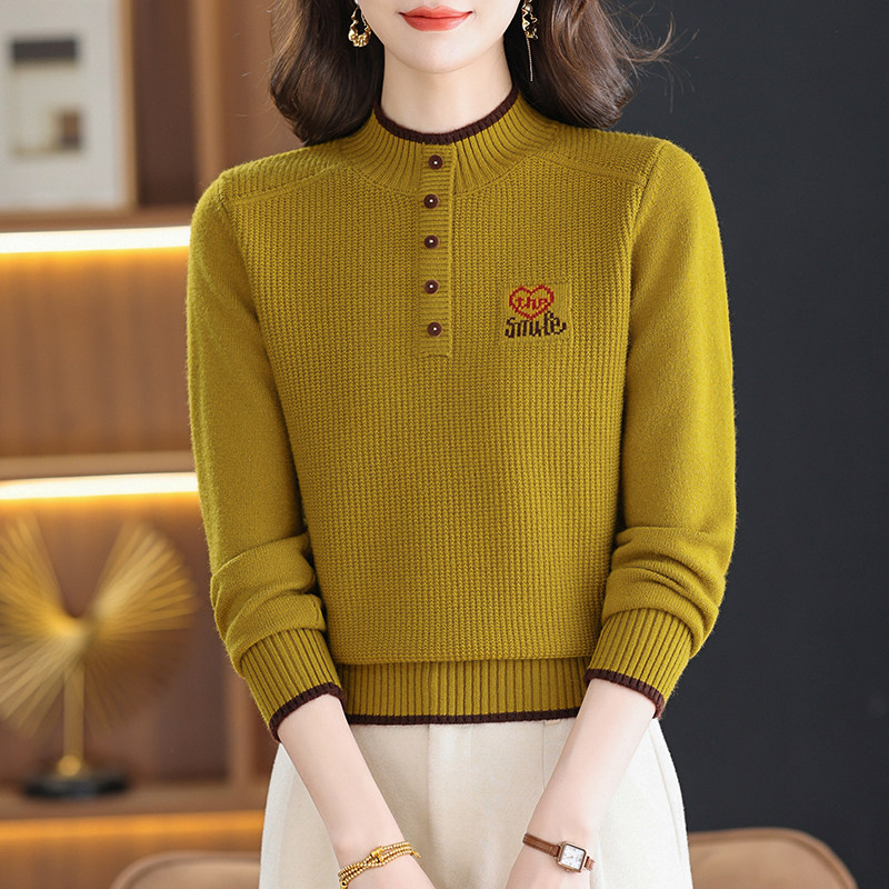 鄂尔多斯市羊毛衫女2025秋冬新款半高领打底衫妈妈装短款套头毛衣